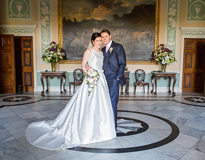 newby hall wedding bride and groom in entrance hall